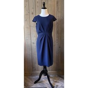 J Crew 4 Dress Pleated Sheath Crepe H6310 Suiting Work Navy Blue